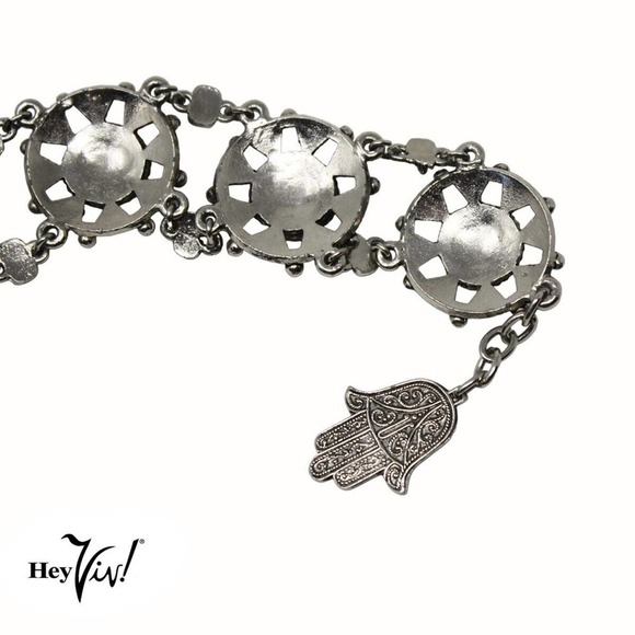 Vintage Souvenir Du Maroc Ornate Silver Bracelet w Square Beads & Hamsa -Hey Viv - Picture 5 of 6